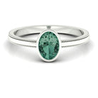 Rosec Jewels-Bezel Set Oval Green Sapphire Solitaire Ring with Beaded Detailing