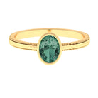 Rosec Jewels-Bezel Set Oval Green Sapphire Solitaire Ring with Beaded Detailing