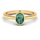 Rosec Jewels-Bezel Set Oval Green Sapphire Solitaire Ring with Beaded Detailing