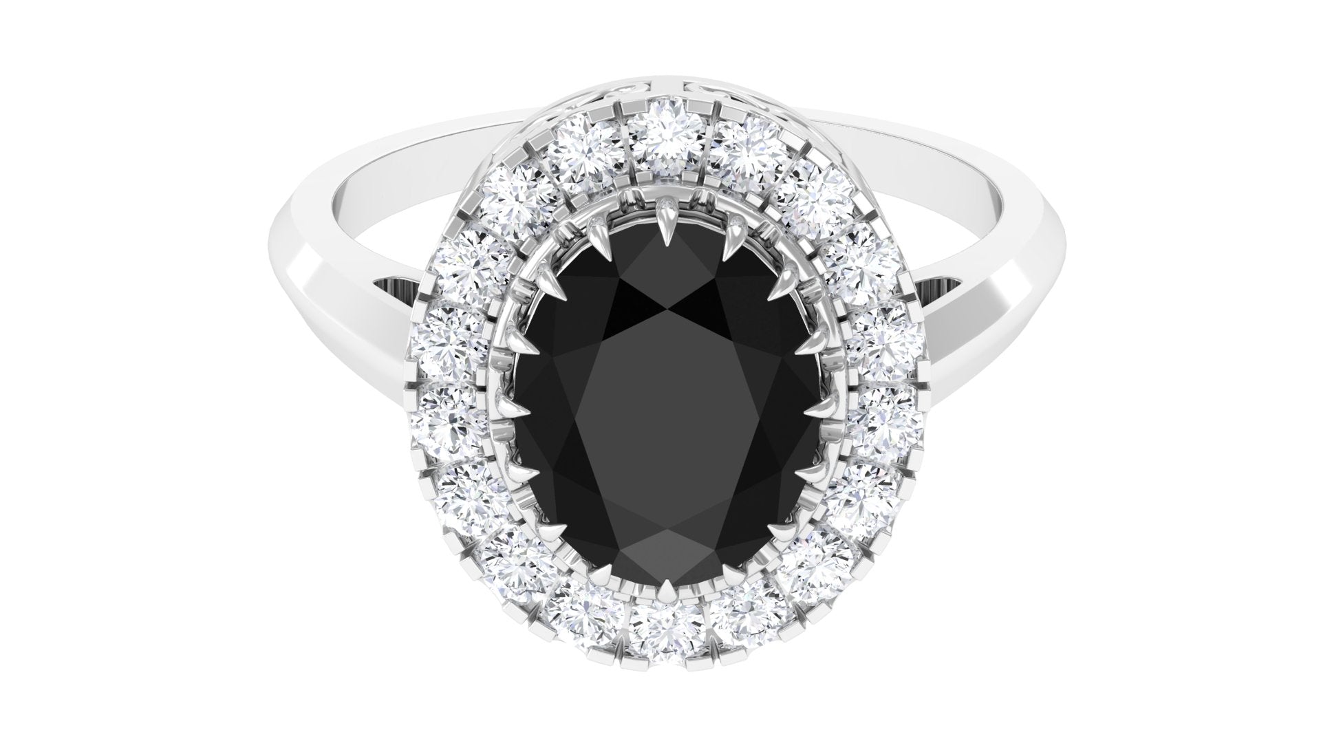 Rosec Jewels-Oval Lab Grown Black Diamond and Moissanite Halo Engagement Ring