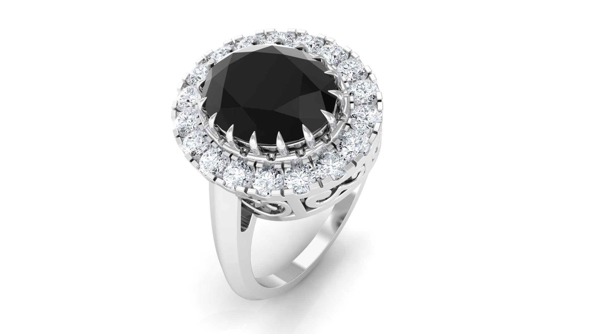 Rosec Jewels-Oval Lab Grown Black Diamond and Moissanite Halo Engagement Ring