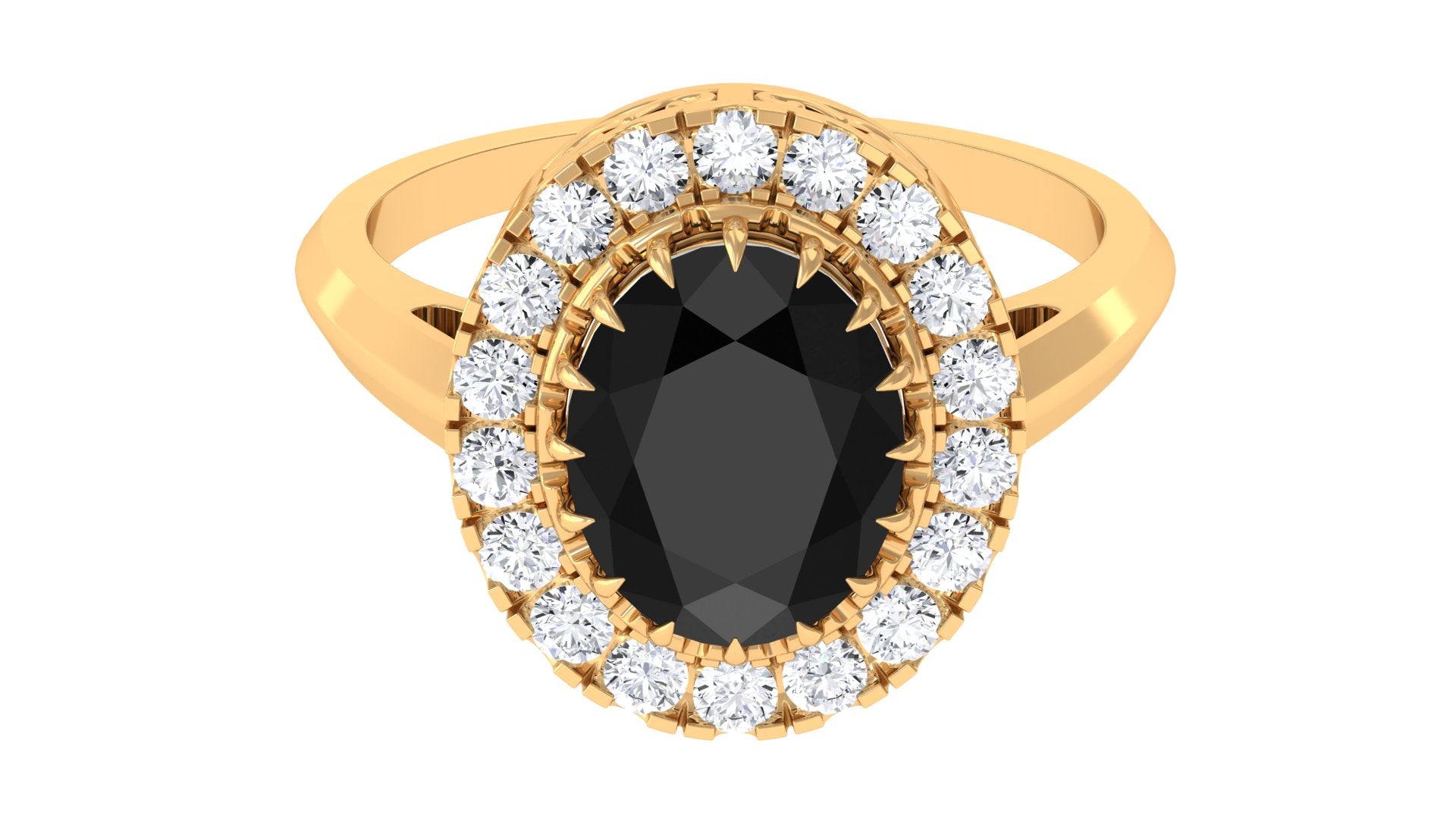 Rosec Jewels-Oval Lab Grown Black Diamond and Moissanite Halo Engagement Ring