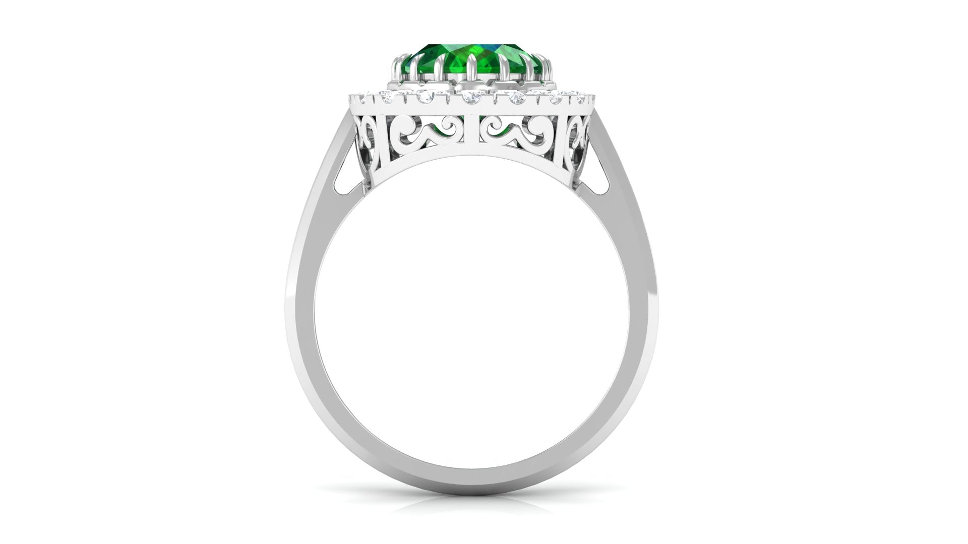 Rosec Jewels-Vintage Style Lab Grown Emerald and Moissanite Halo Engagement Ring