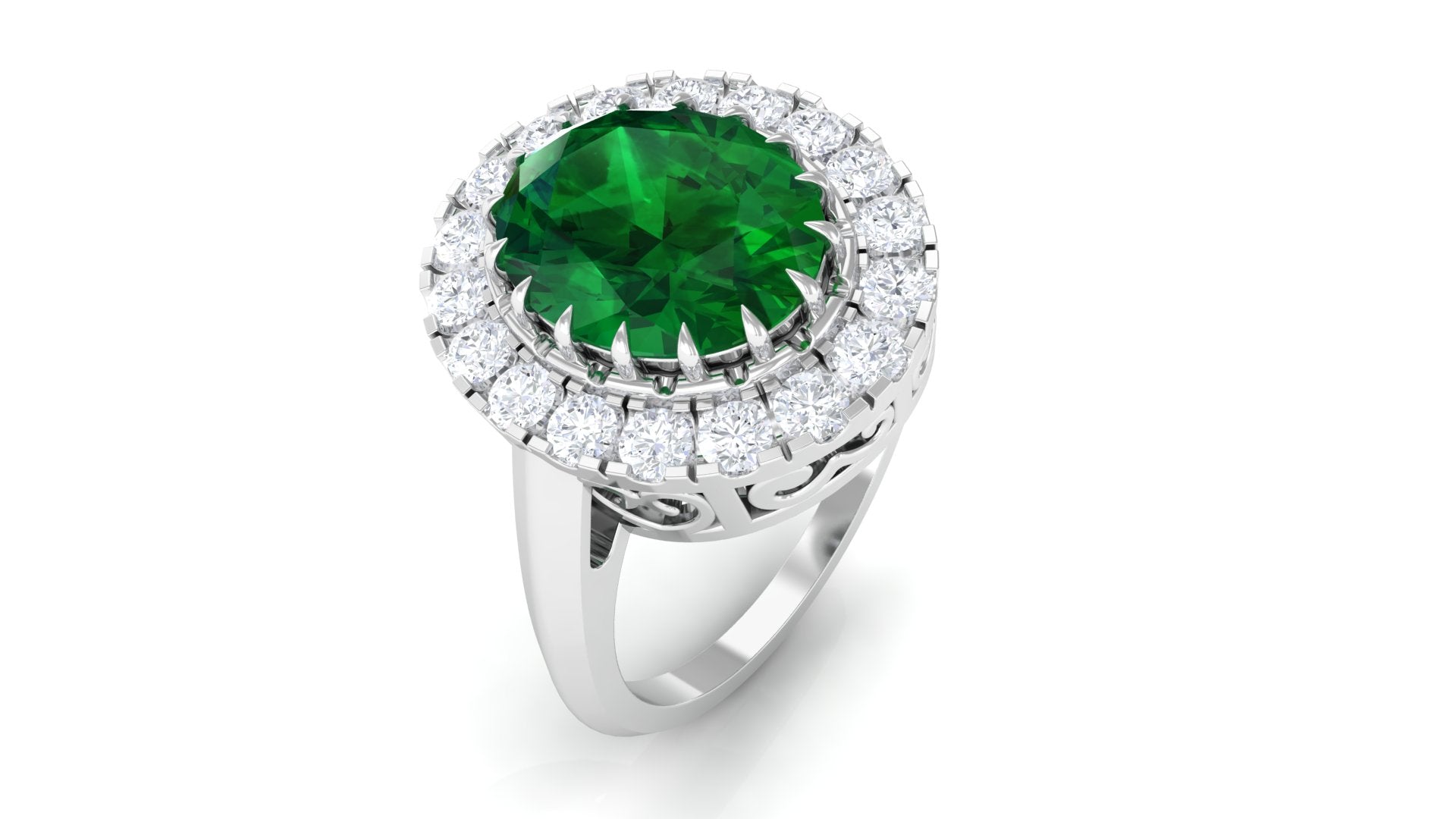 Rosec Jewels-Vintage Style Lab Grown Emerald and Moissanite Halo Engagement Ring