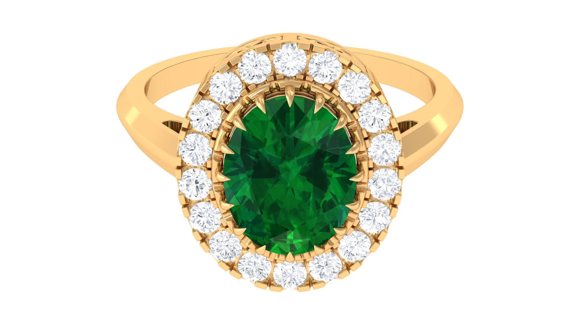 Rosec Jewels-Vintage Style Lab Grown Emerald and Moissanite Halo Engagement Ring