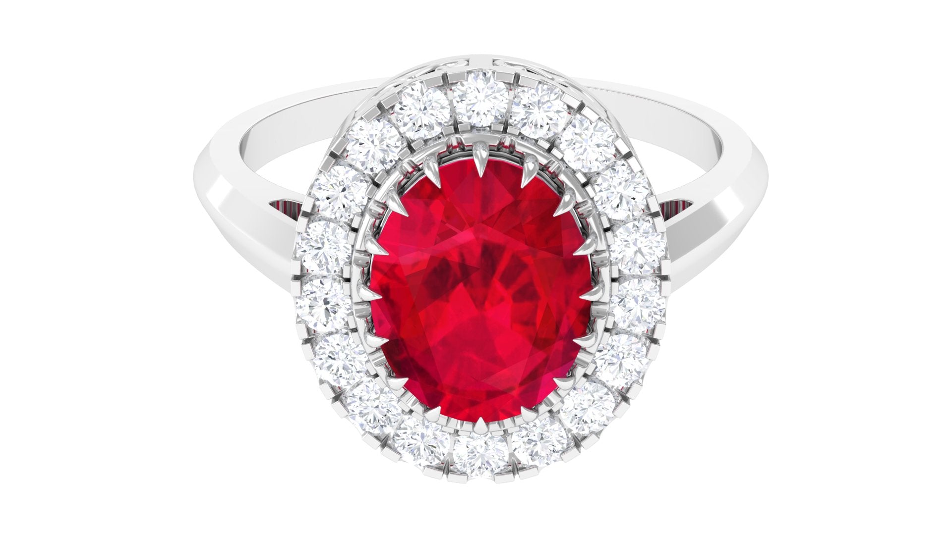 Rosec Jewels-Oval Lab Grown Ruby and Moissanite Halo Engagement Ring