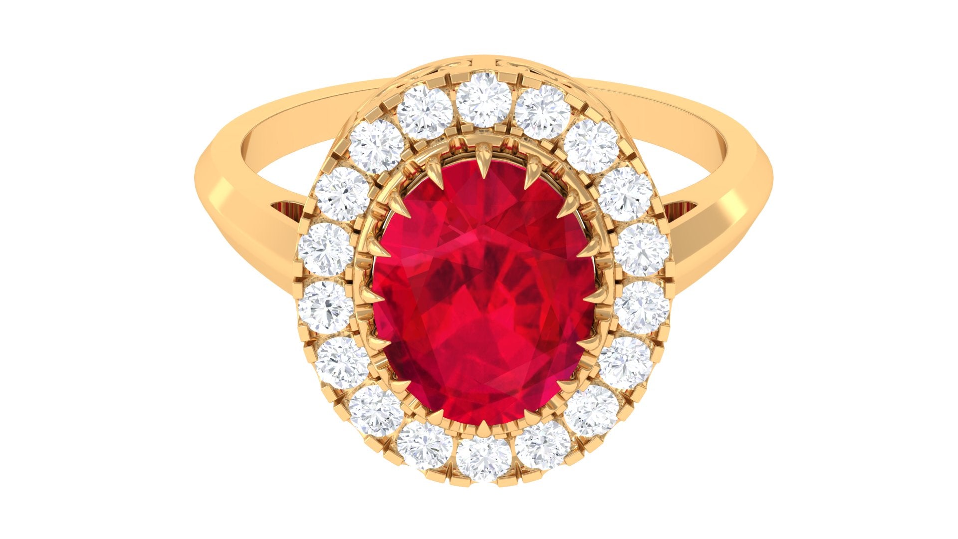 Rosec Jewels-Oval Lab Grown Ruby and Moissanite Halo Engagement Ring