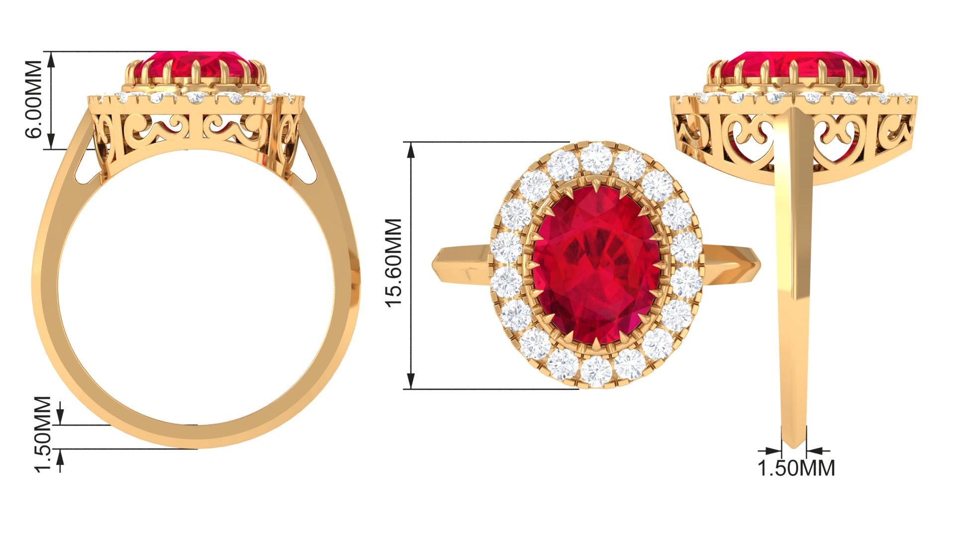 Rosec Jewels-Oval Lab Grown Ruby and Moissanite Halo Engagement Ring