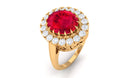 Rosec Jewels-Oval Lab Grown Ruby and Moissanite Halo Engagement Ring