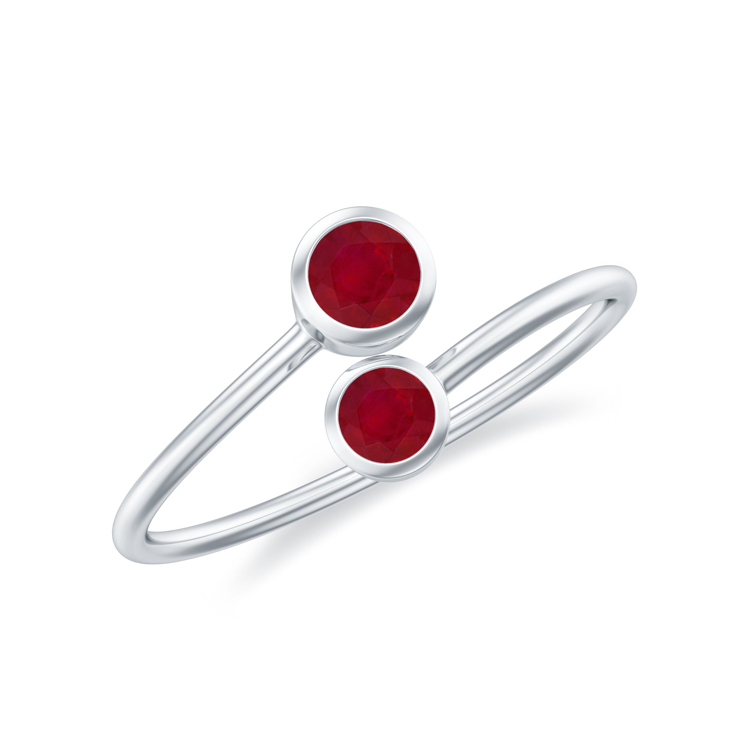 Rosec Jewels-Bezel Set Ruby Two Stone Promise Ring in Bypass Shank