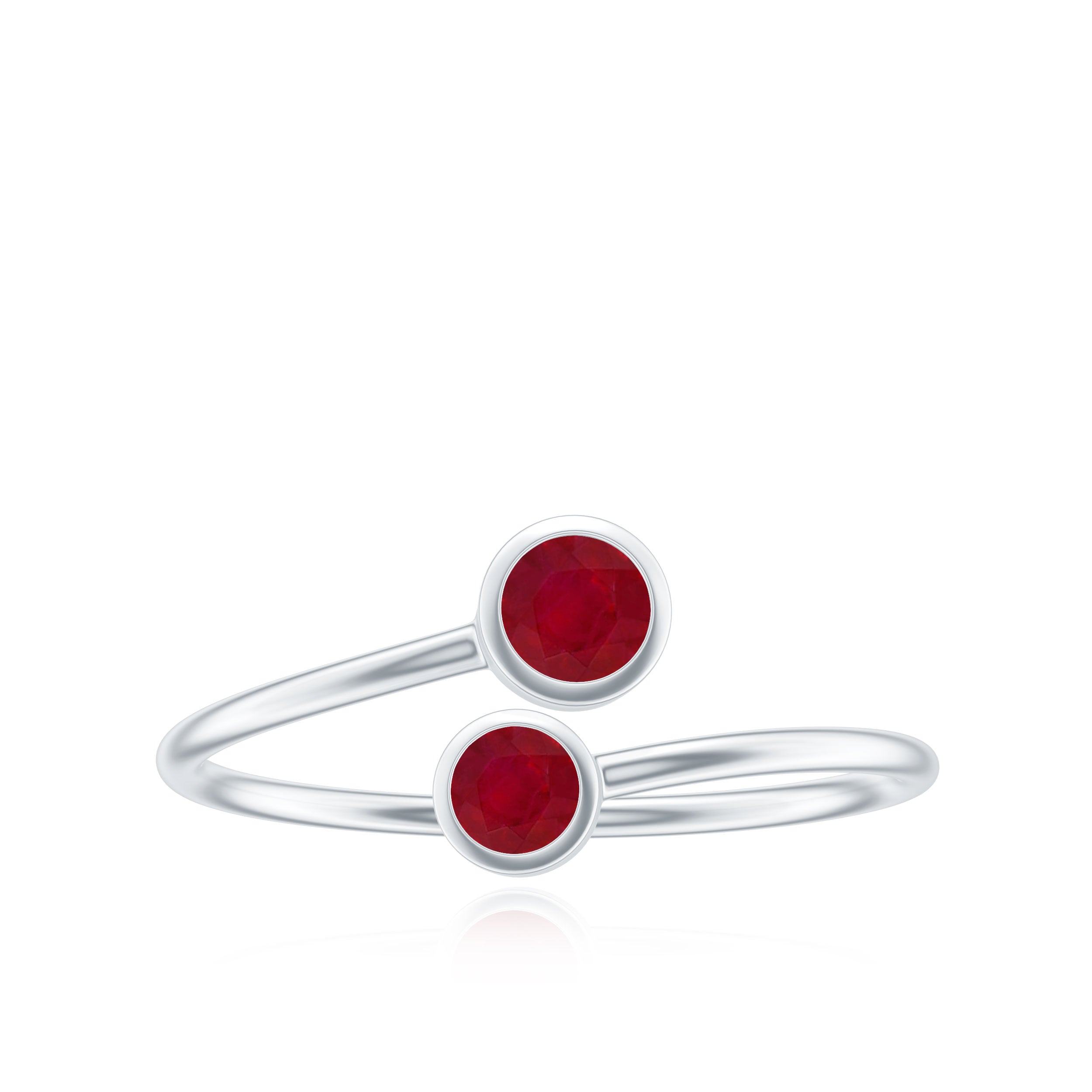 Rosec Jewels-Bezel Set Ruby Two Stone Promise Ring in Bypass Shank