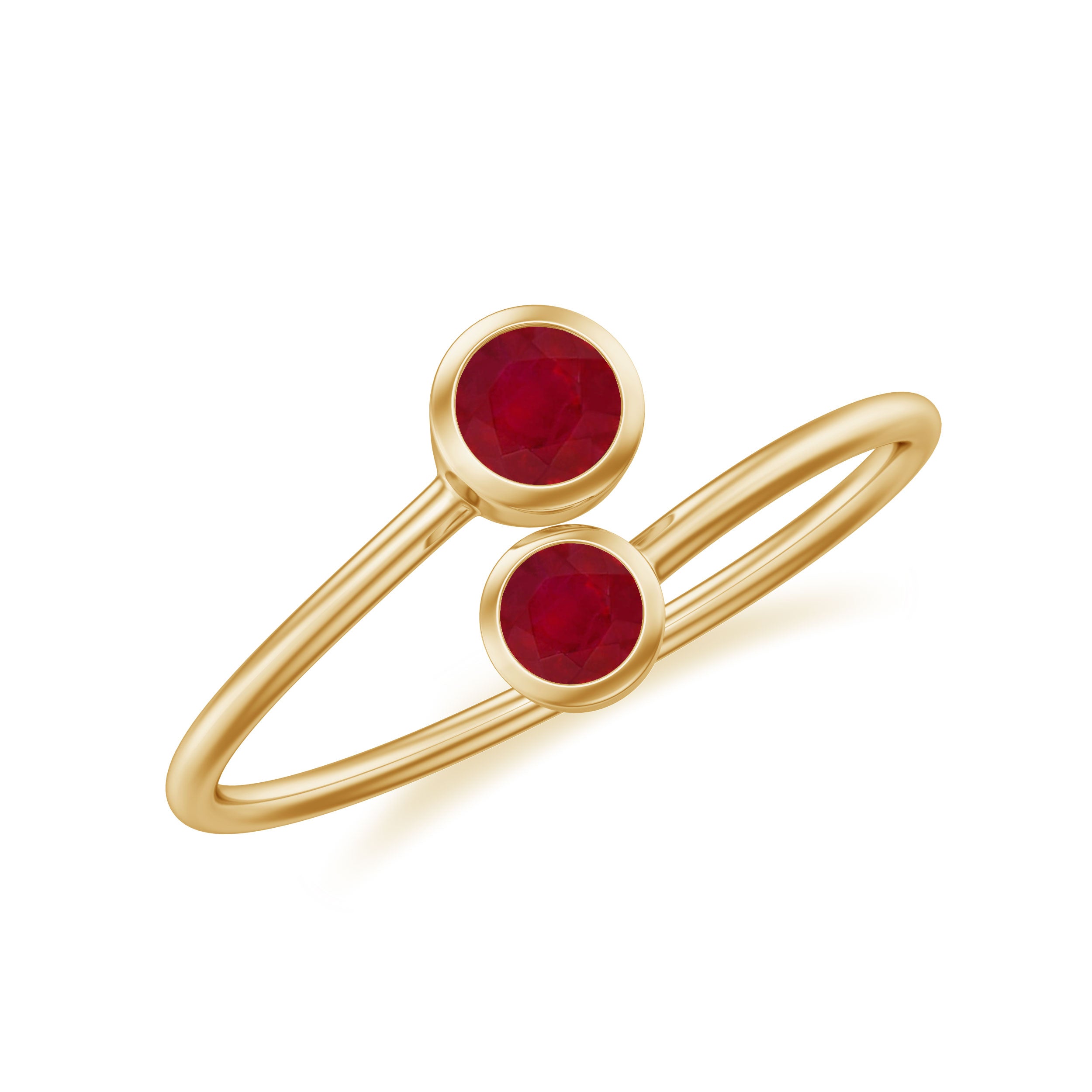 Rosec Jewels-Bezel Set Ruby Two Stone Promise Ring in Bypass Shank