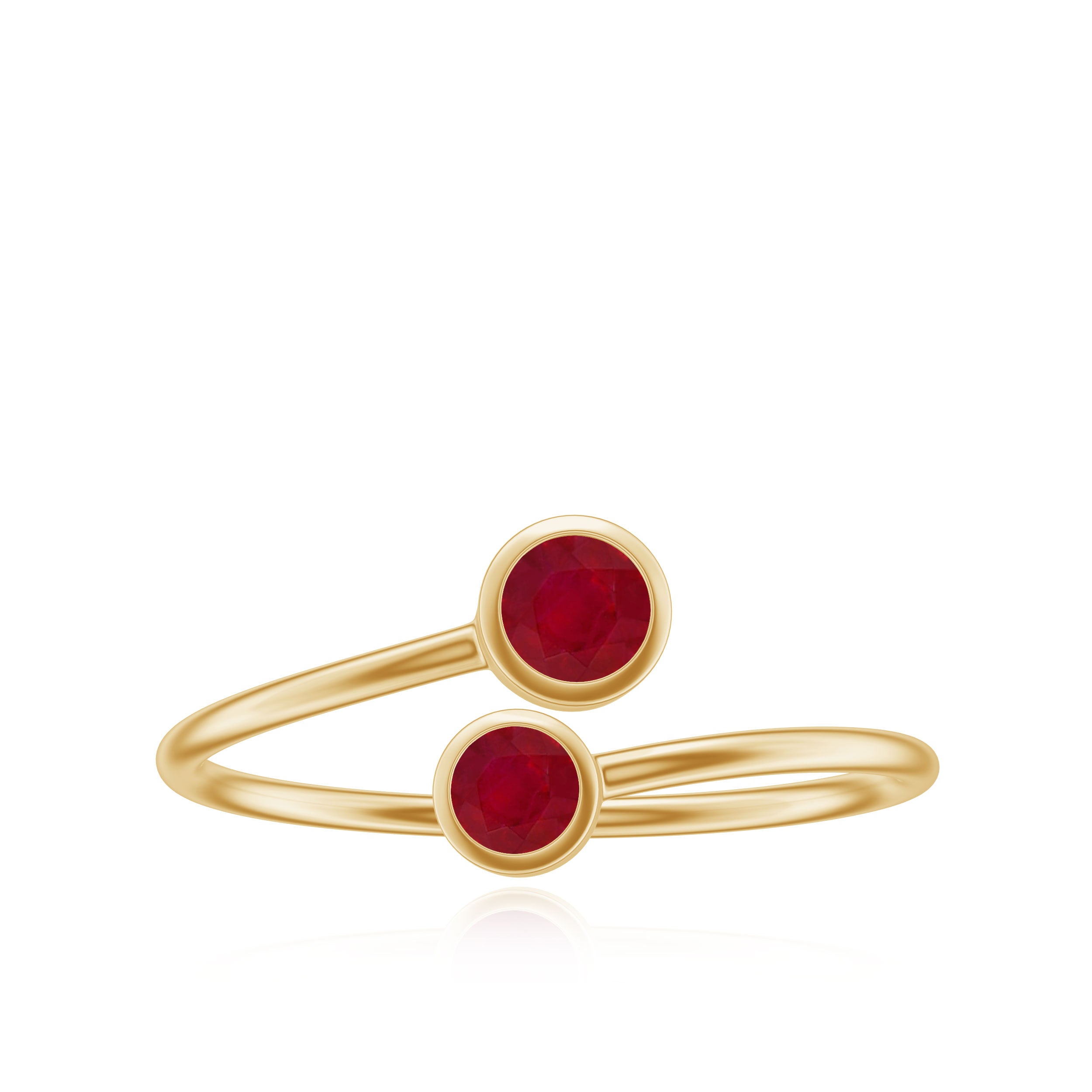 Rosec Jewels-Bezel Set Ruby Two Stone Promise Ring in Bypass Shank