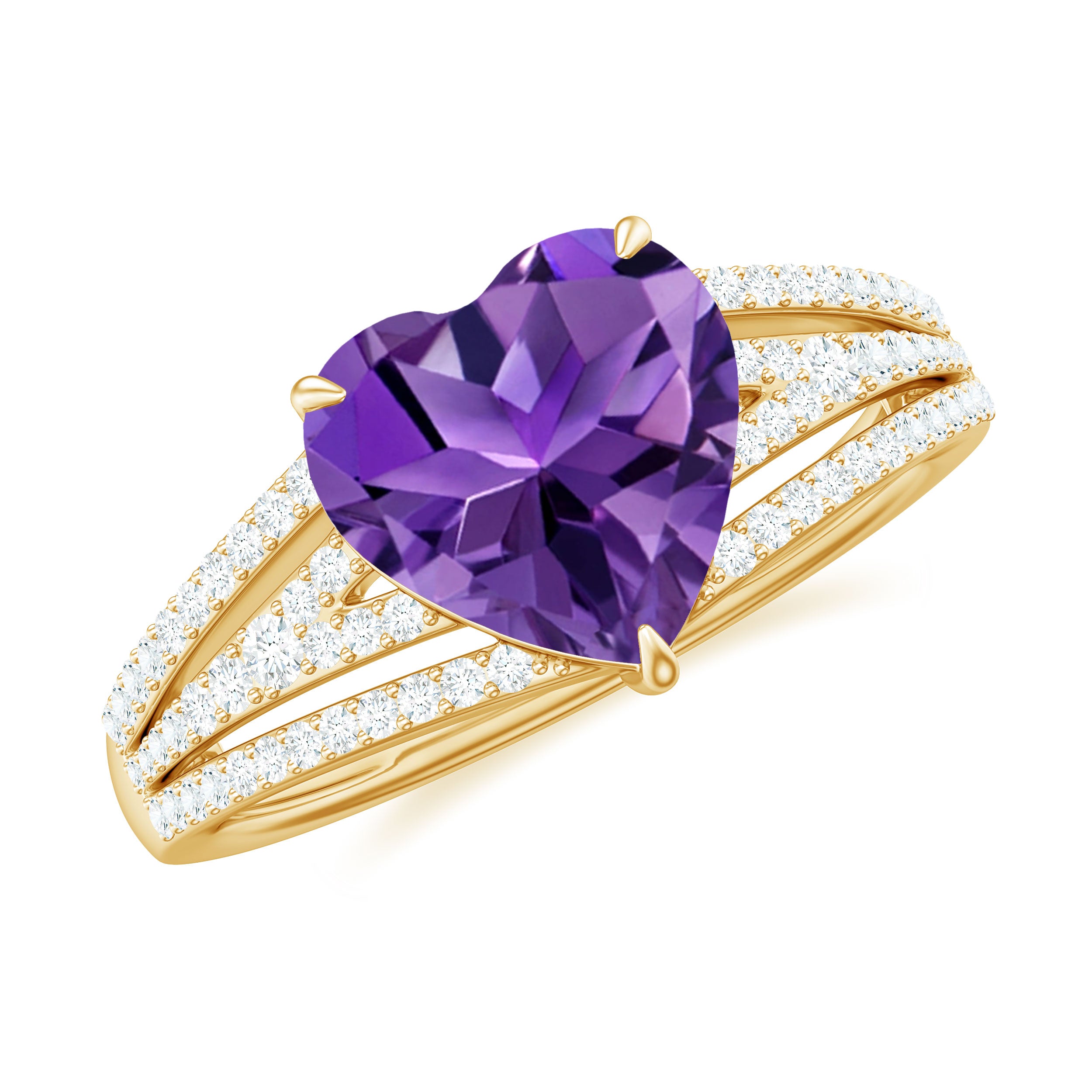 Rosec Jewels-Heart Shape Solitaire Amethyst Designer Engagement Ring with Diamond