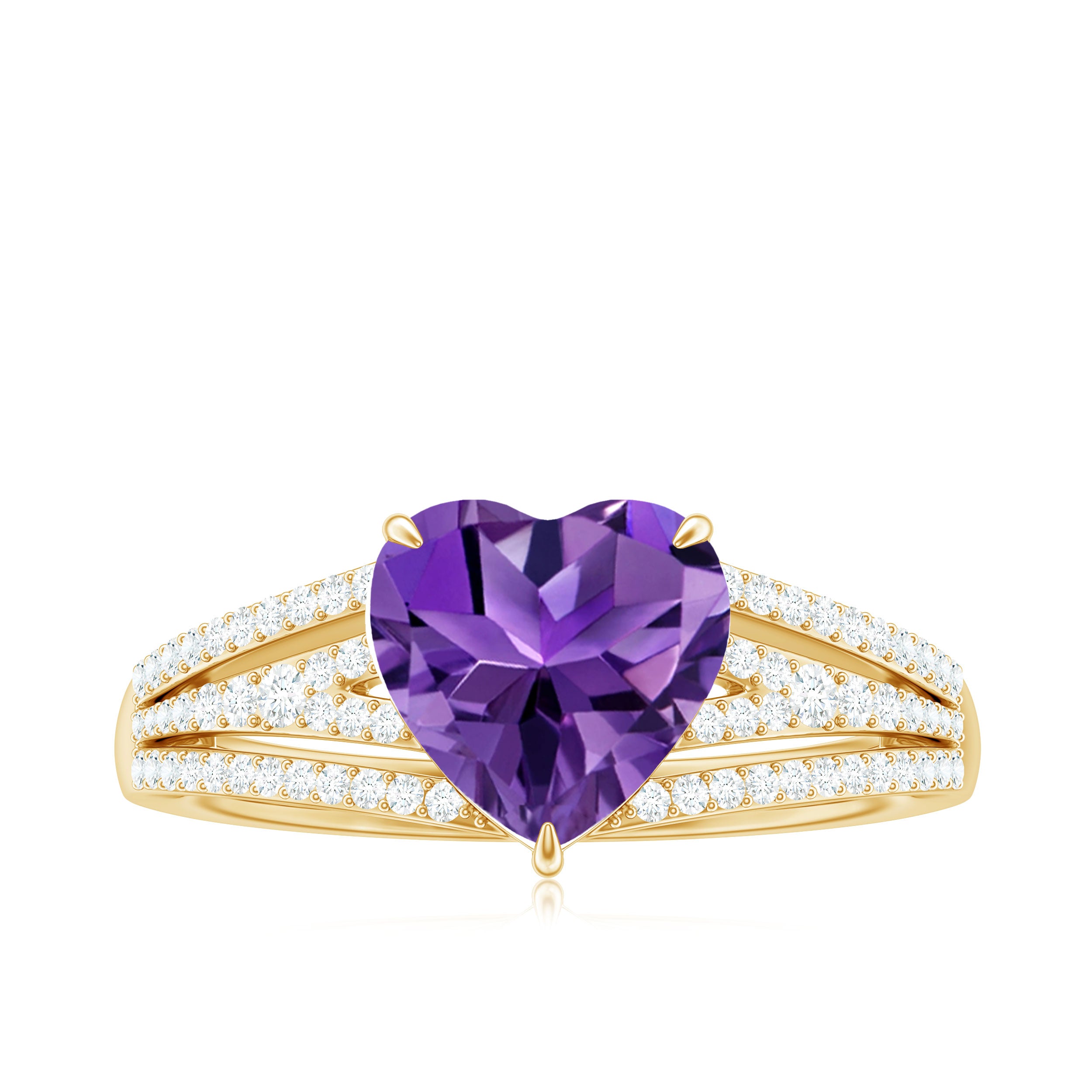 Rosec Jewels-Heart Shape Solitaire Amethyst Designer Engagement Ring with Diamond