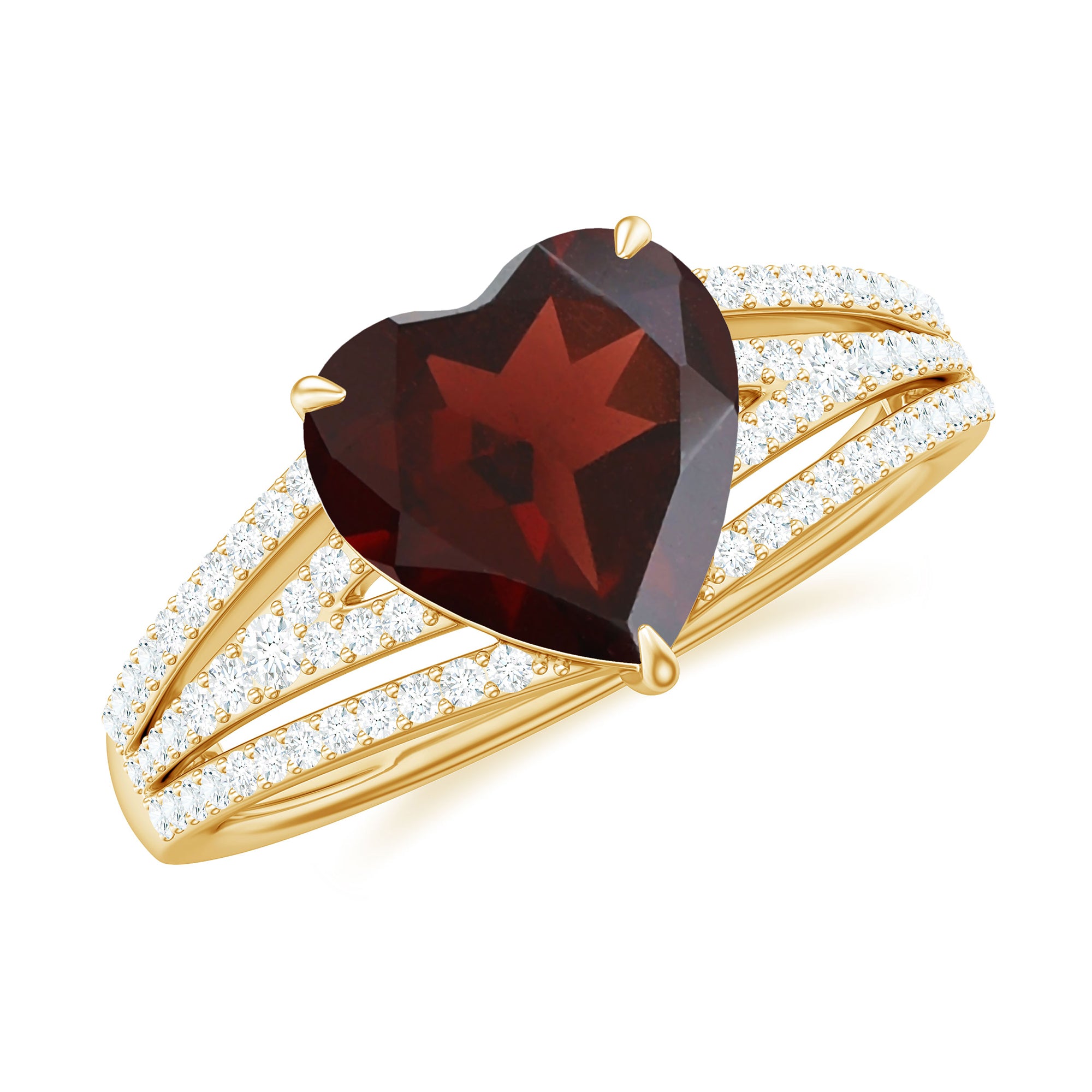 Rosec Jewels-Heart Shape Solitaire Garnet Designer Engagement Ring with Diamond