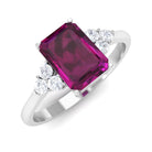 Rosec Jewels-Emerald Cut Rhodolite Solitaire Engagement Ring with Diamond Trio