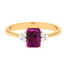 Rosec Jewels-Emerald Cut Rhodolite Solitaire Engagement Ring with Diamond Trio