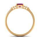 Rosec Jewels-Emerald Cut Rhodolite Solitaire Engagement Ring with Diamond Trio