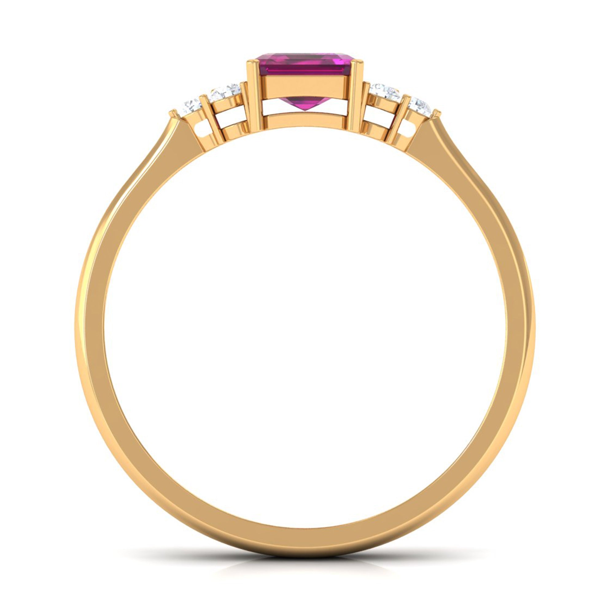 Rosec Jewels-Emerald Cut Rhodolite Solitaire Engagement Ring with Diamond Trio