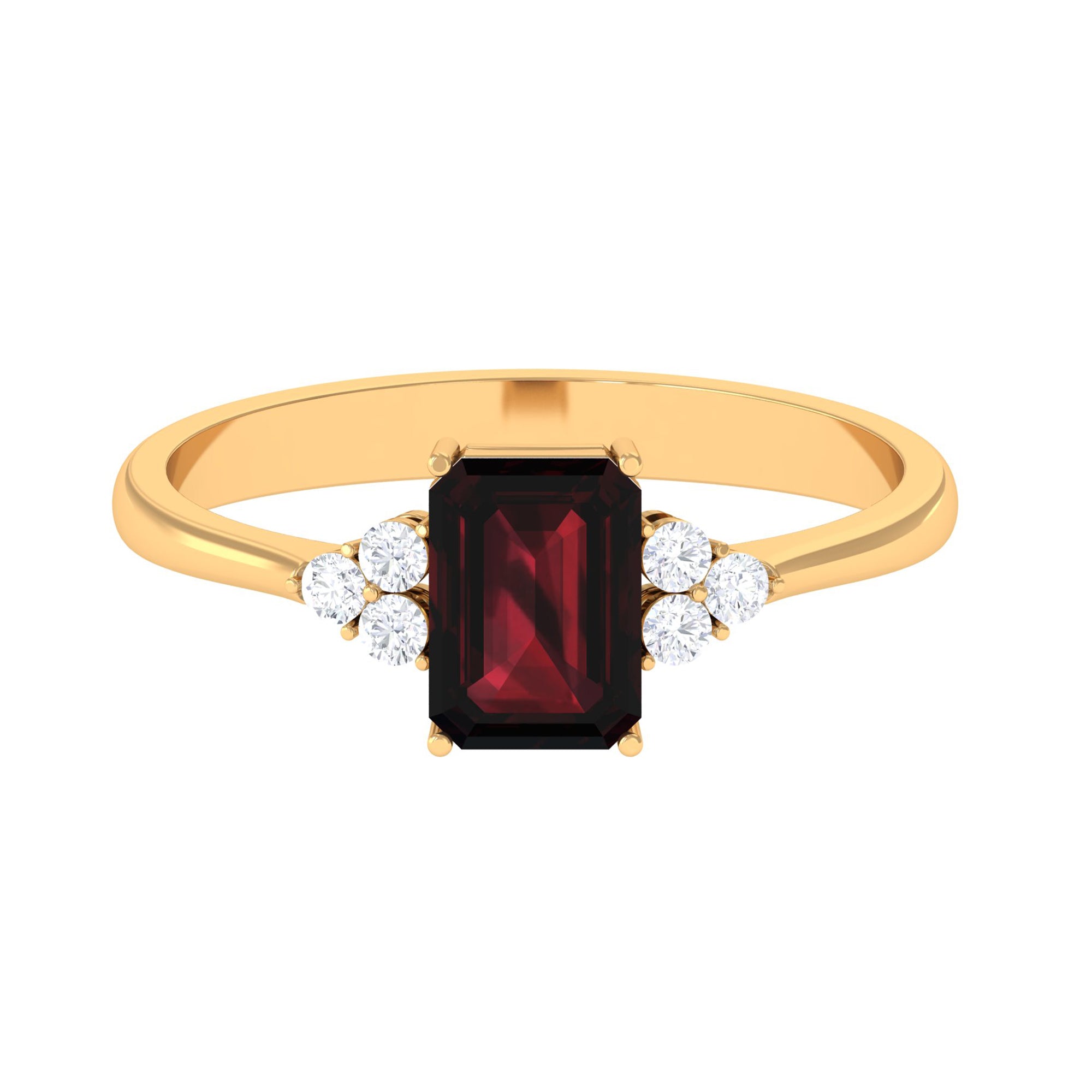 Rosec Jewels-2.5 CT Emerald Cut Garnet Solitaire Engagement Ring with Diamond Trio