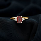 Rosec Jewels-2.5 CT Emerald Cut Garnet Solitaire Engagement Ring with Diamond Trio