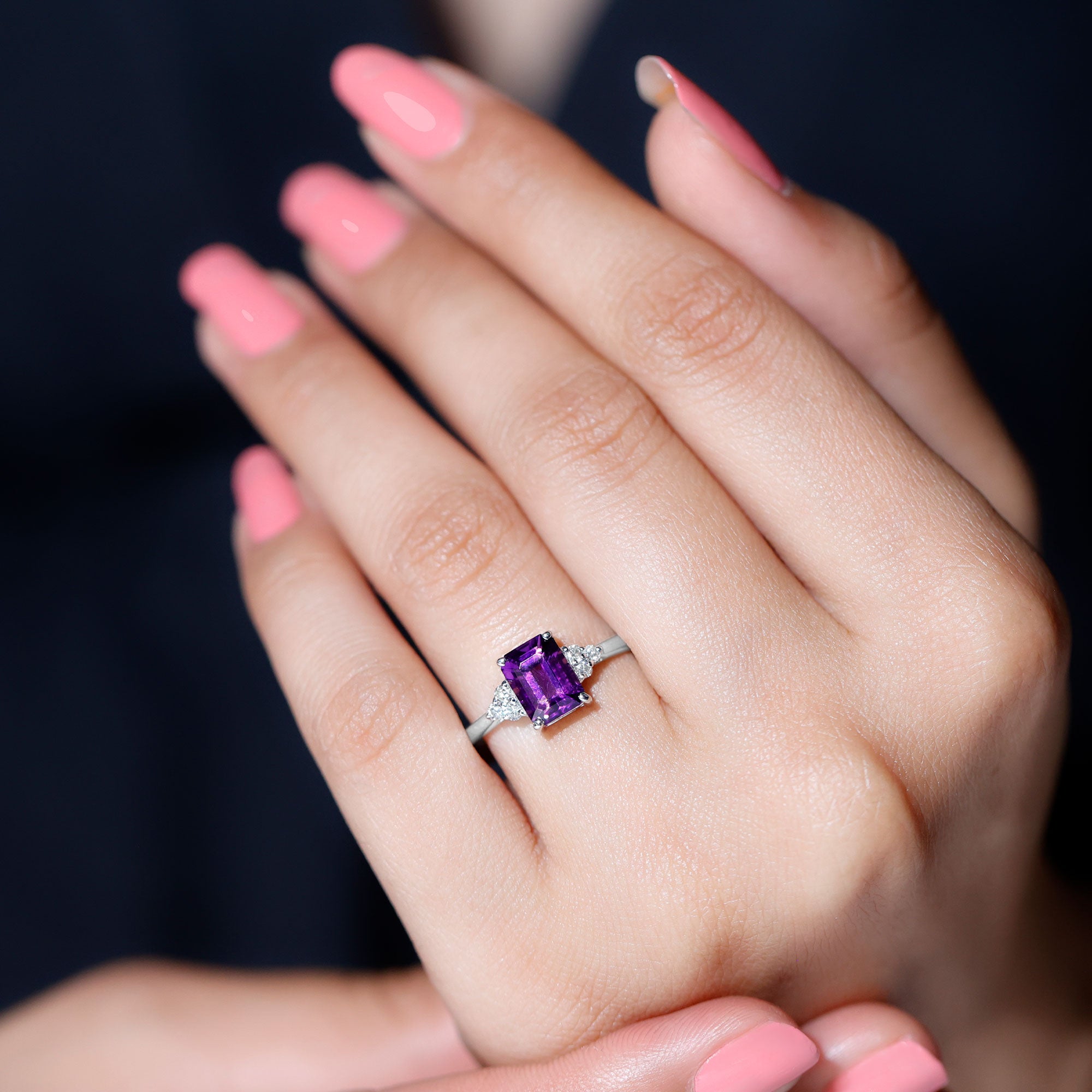 Moissanite Halo Amethyst high quality Engagement Ring, June Birthstone Ring, Dainty Ring, Art Deco Promise Ring, Amethyst Ring, Anniversary Ring