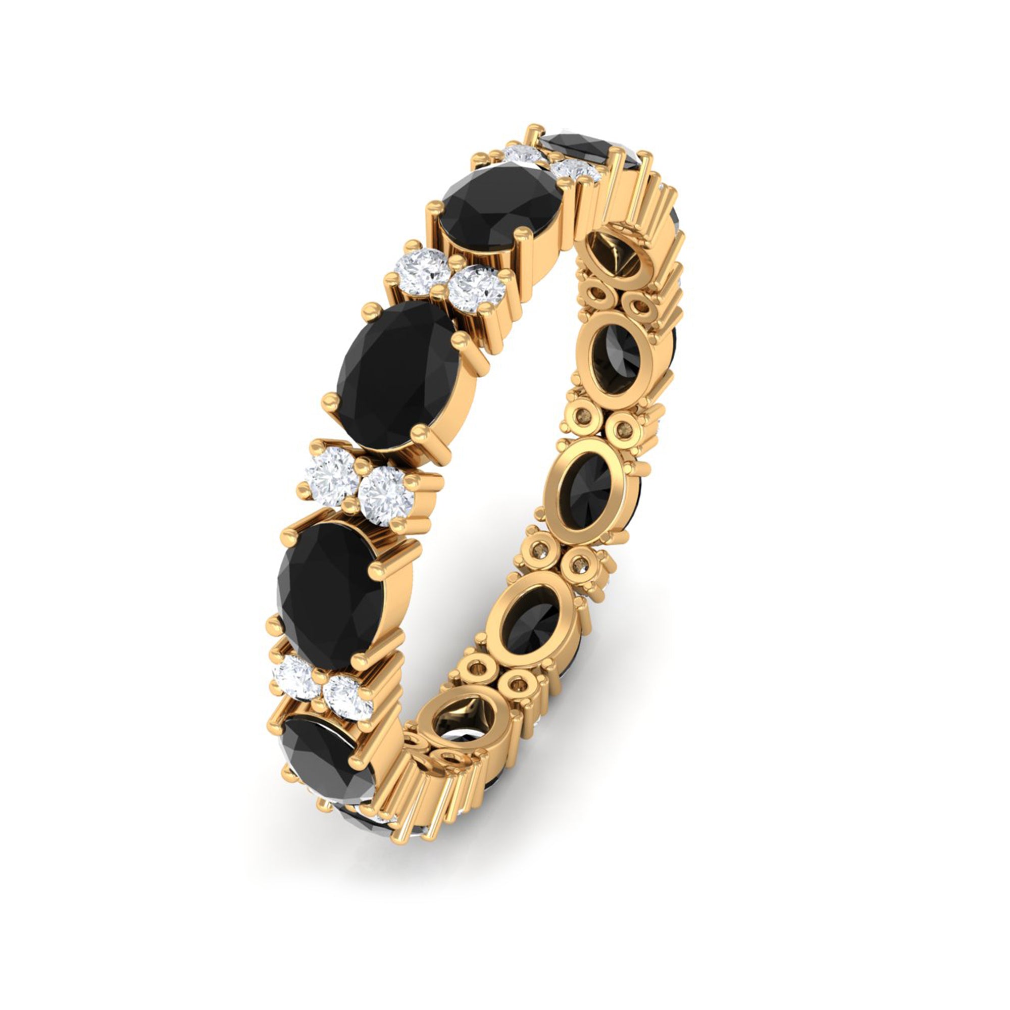 Rosec Jewels-Minimal Black Onyx and Diamond Eternity Band Ring