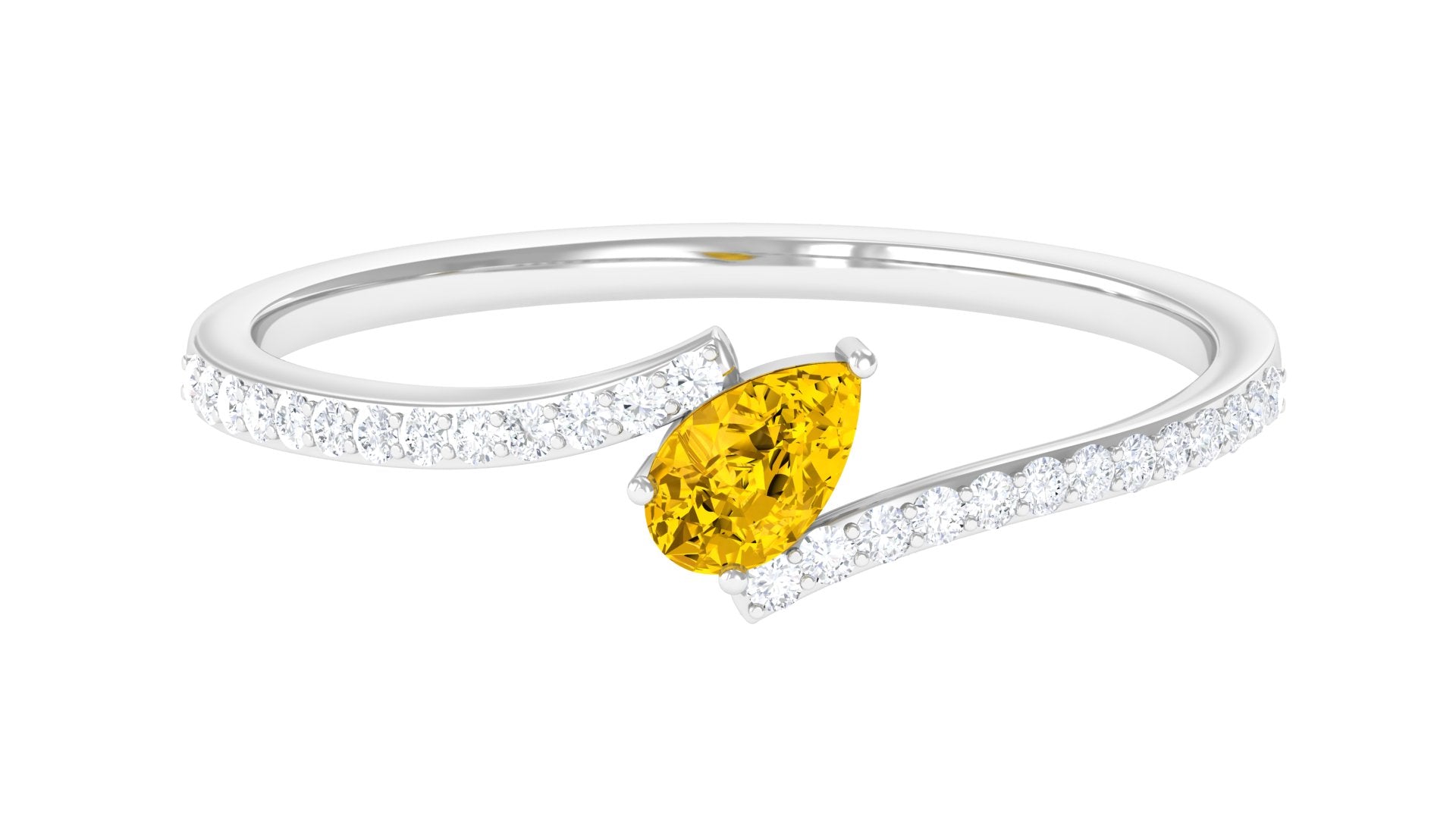 Rosec Jewels-Real Yellow Sapphire Solitaire Bypass Ring with Diamond