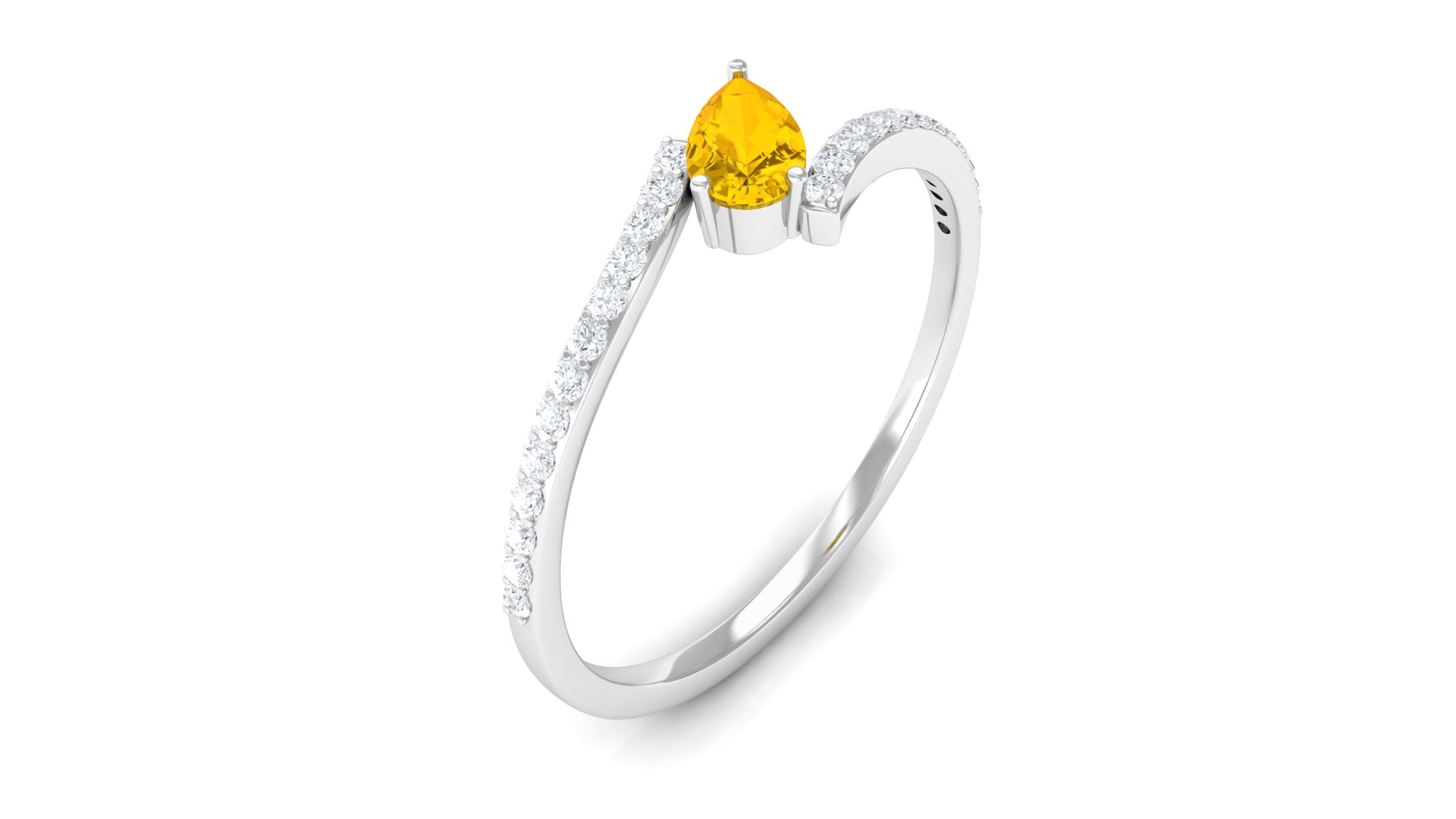 Rosec Jewels-Real Yellow Sapphire Solitaire Bypass Ring with Diamond