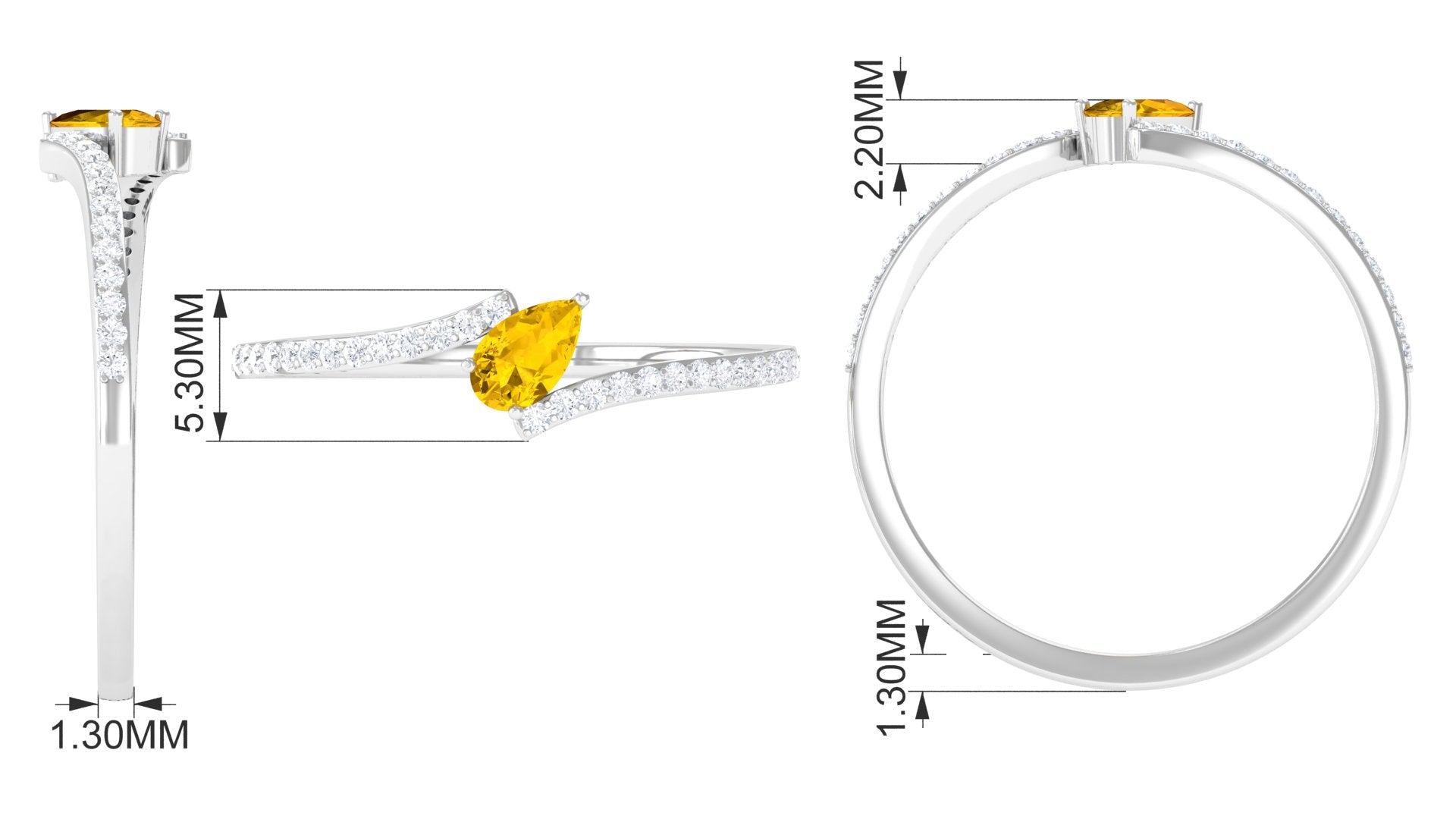 Rosec Jewels-Real Yellow Sapphire Solitaire Bypass Ring with Diamond