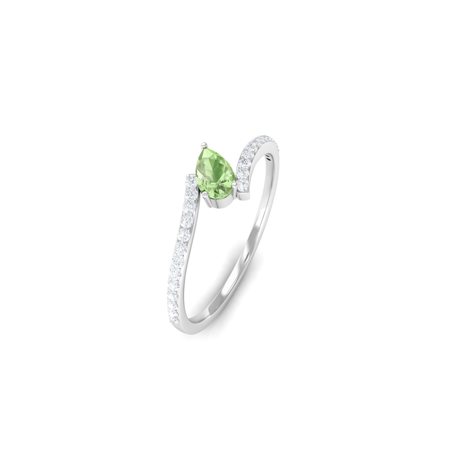 Rosec Jewels-Tilted Pear Shape Green Sapphire and Diamond Bypass Promise Ring