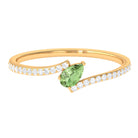 Rosec Jewels-Tilted Pear Shape Green Sapphire and Diamond Bypass Promise Ring