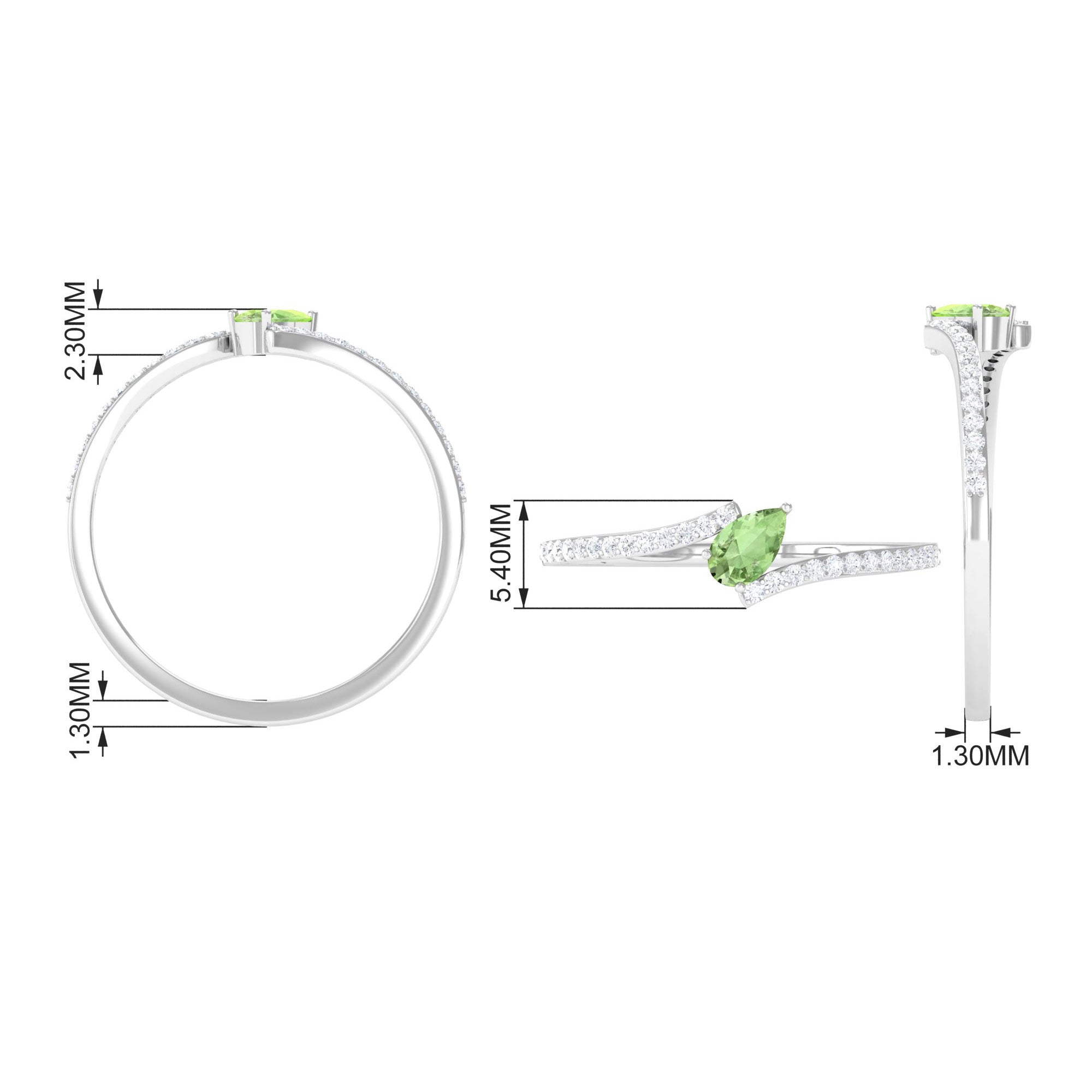 Rosec Jewels-Tilted Pear Shape Green Sapphire and Diamond Bypass Promise Ring