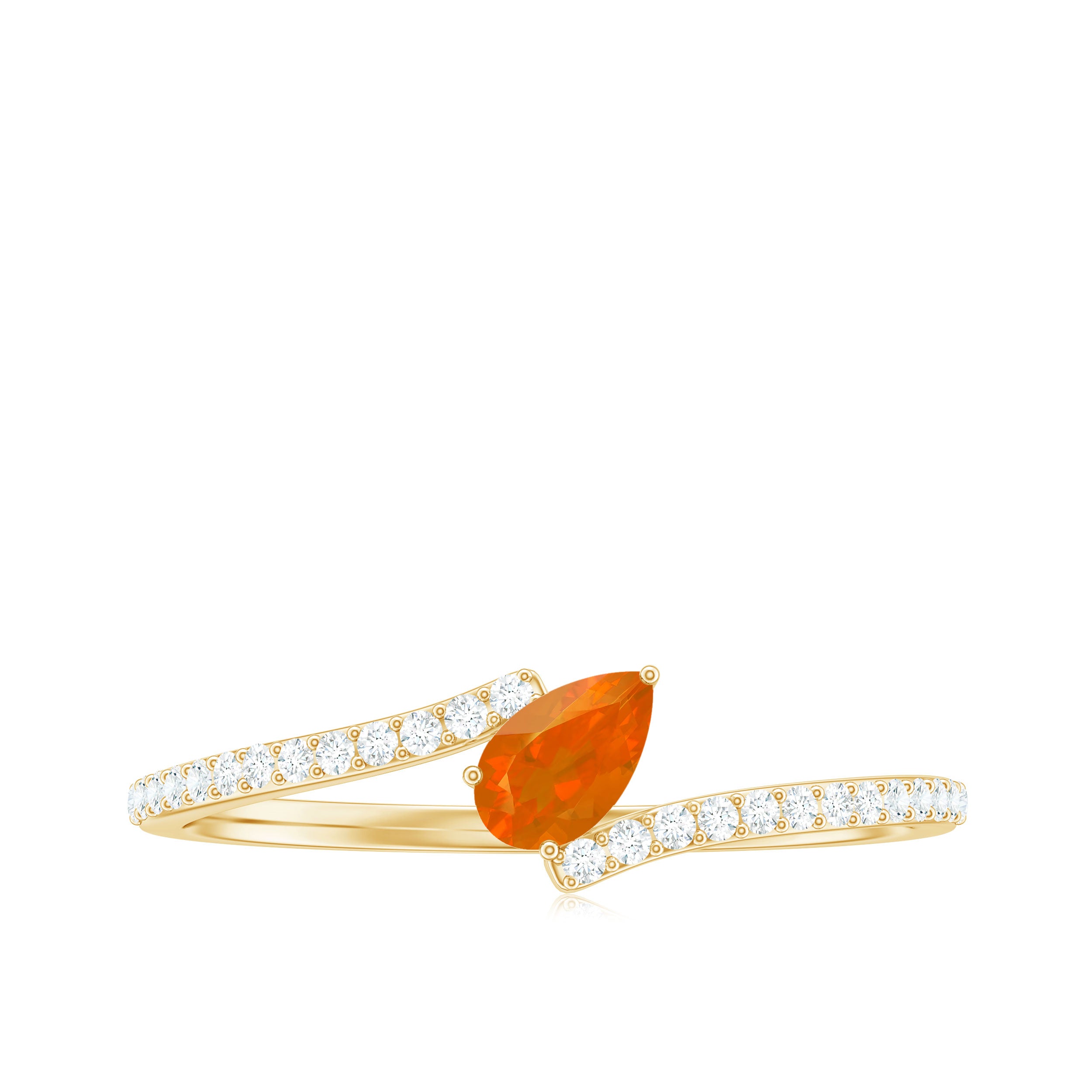 Rosec Jewels-Tilted Pear Shape Fire Opal and Diamond Bypass Promise Ring