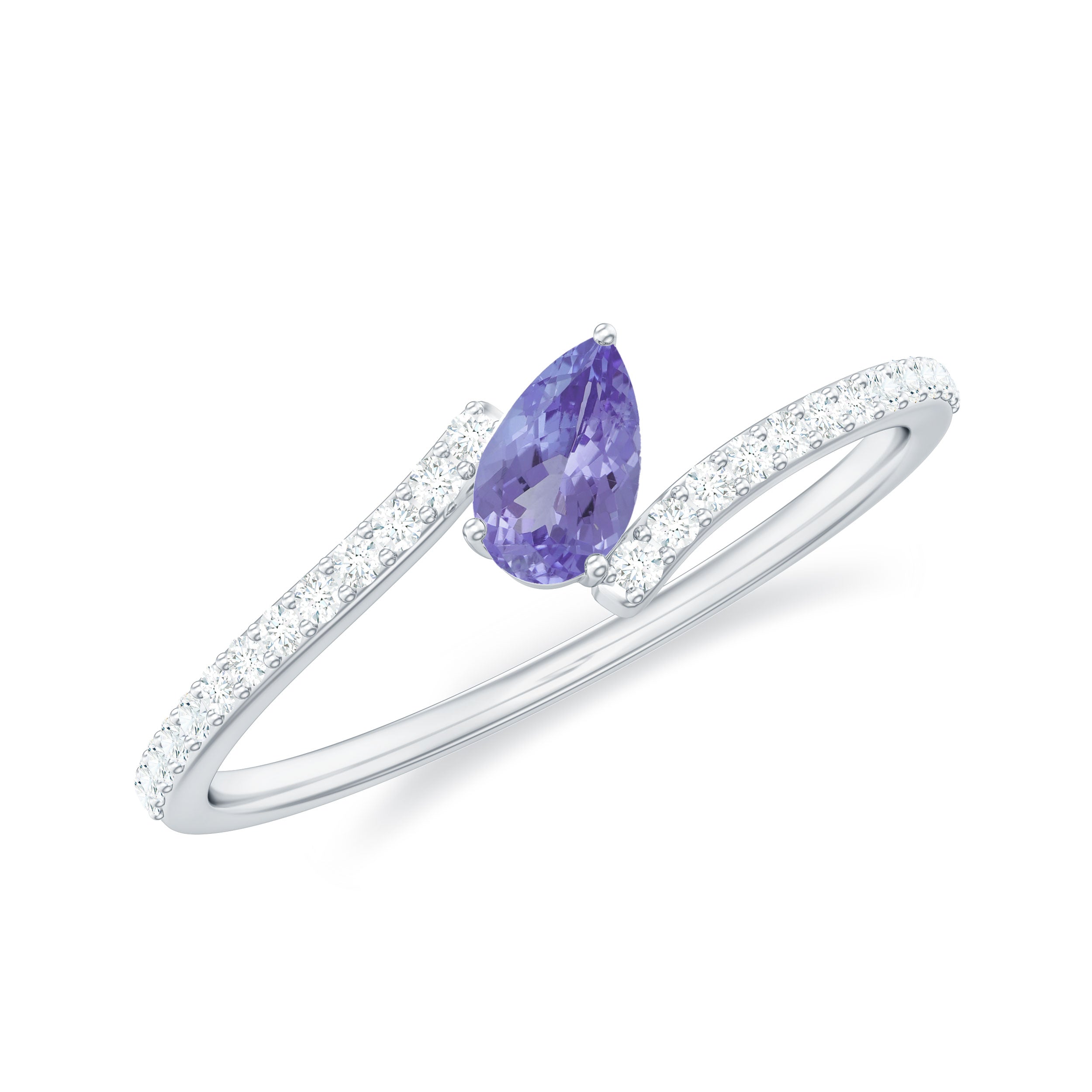 Rosec Jewels-Tilted Pear Shape Tanzanite and Diamond Bypass Promise Ring