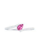 Rosec Jewels-Tilted Pear Shape Pink Tourmaline and Diamond Bypass Promise Ring