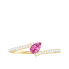 Rosec Jewels-Tilted Pear Shape Pink Tourmaline and Diamond Bypass Promise Ring