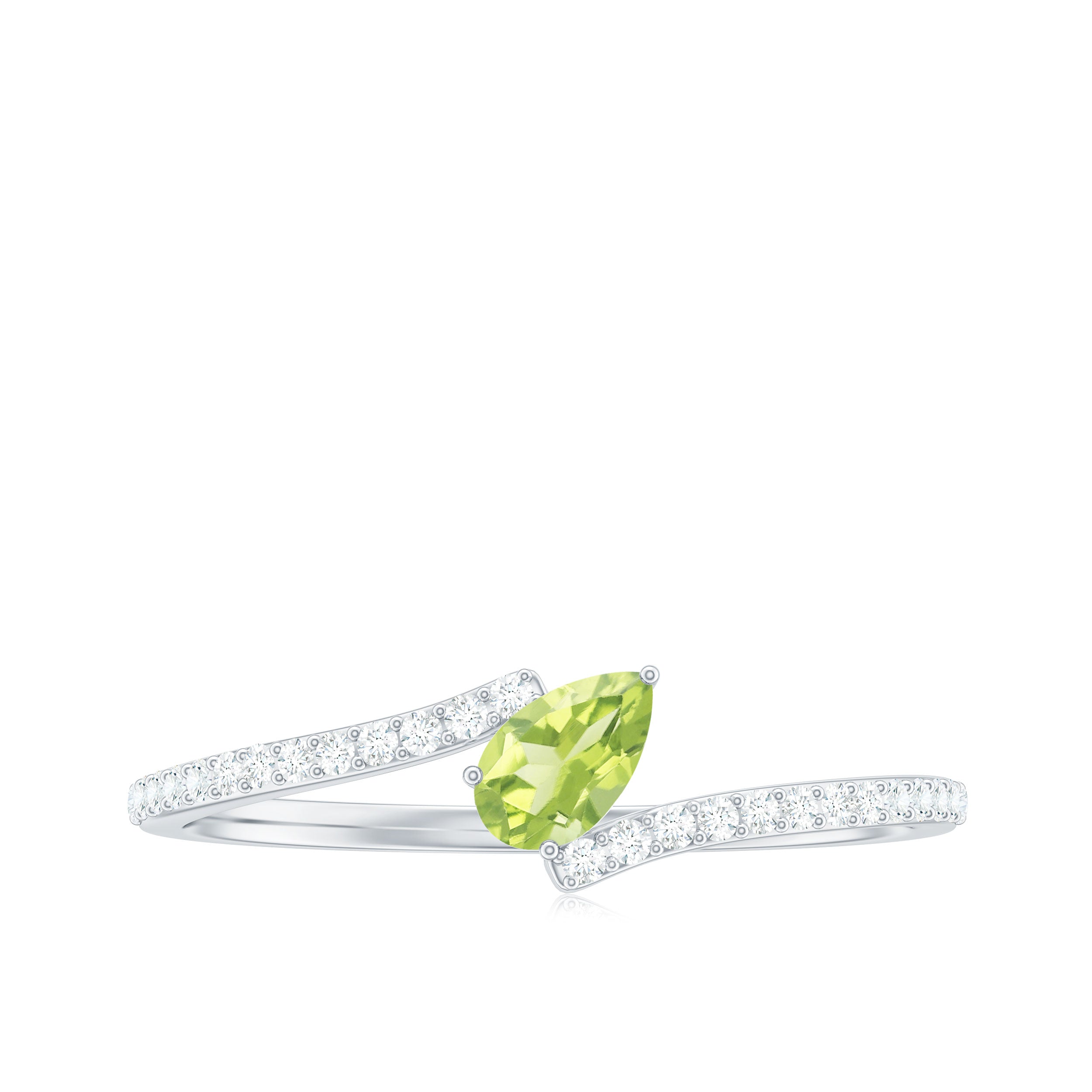 Rosec Jewels-Tilted Pear Cut Peridot Solitaire Bypass Ring with Diamond