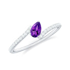 Rosec Jewels-Tilted Pear Shape Solitaire Amethyst Bypass Promise Ring with Diamond