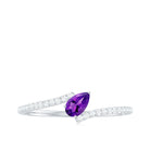 Rosec Jewels-Tilted Pear Shape Solitaire Amethyst Bypass Promise Ring with Diamond