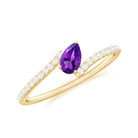 Rosec Jewels-Tilted Pear Shape Solitaire Amethyst Bypass Promise Ring with Diamond