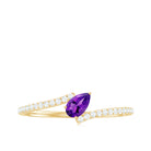 Rosec Jewels-Tilted Pear Shape Solitaire Amethyst Bypass Promise Ring with Diamond