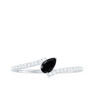 Rosec Jewels-Tilted Pear Shape Black Onyx and Diamond Bypass Promise Ring