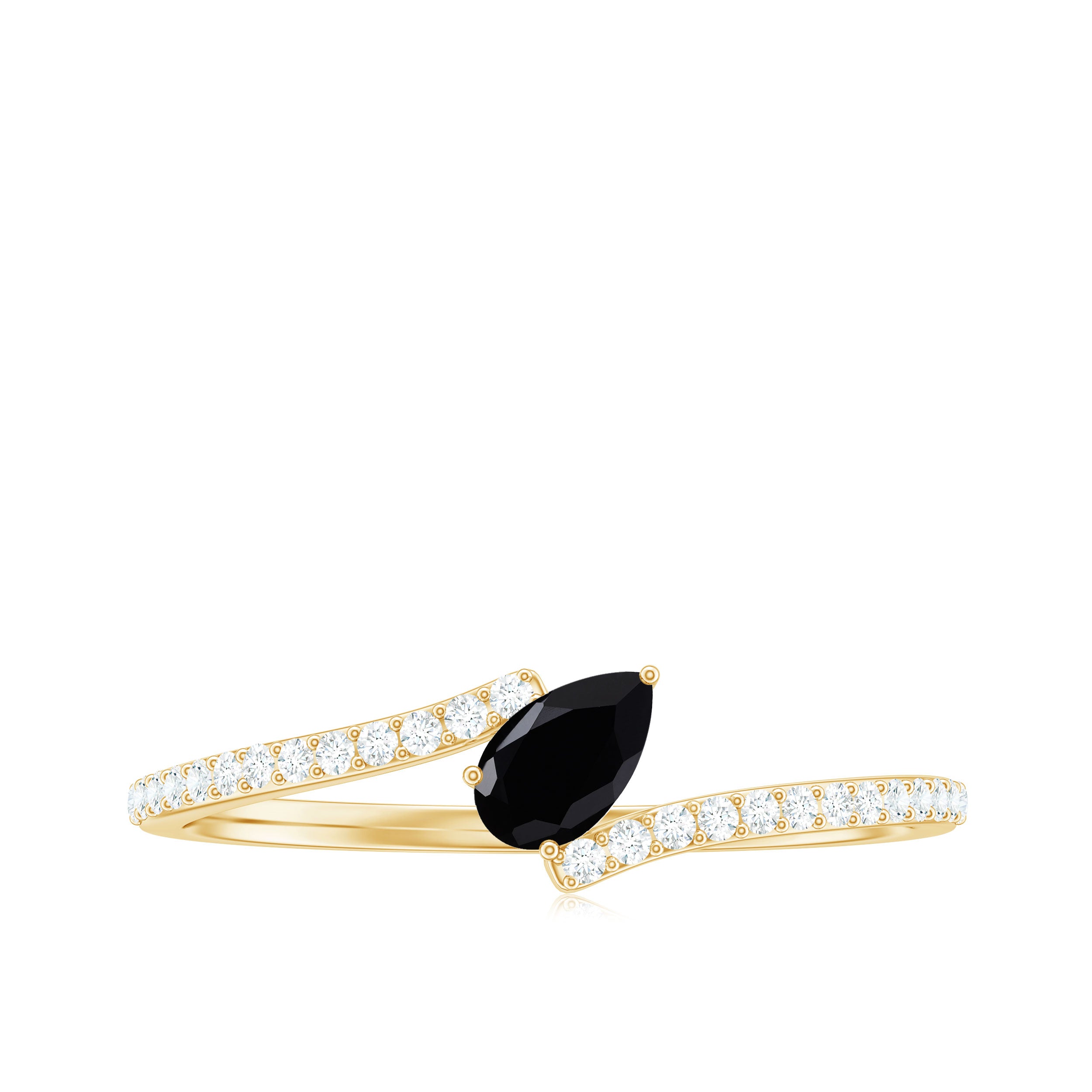 Rosec Jewels-Tilted Pear Shape Black Onyx and Diamond Bypass Promise Ring