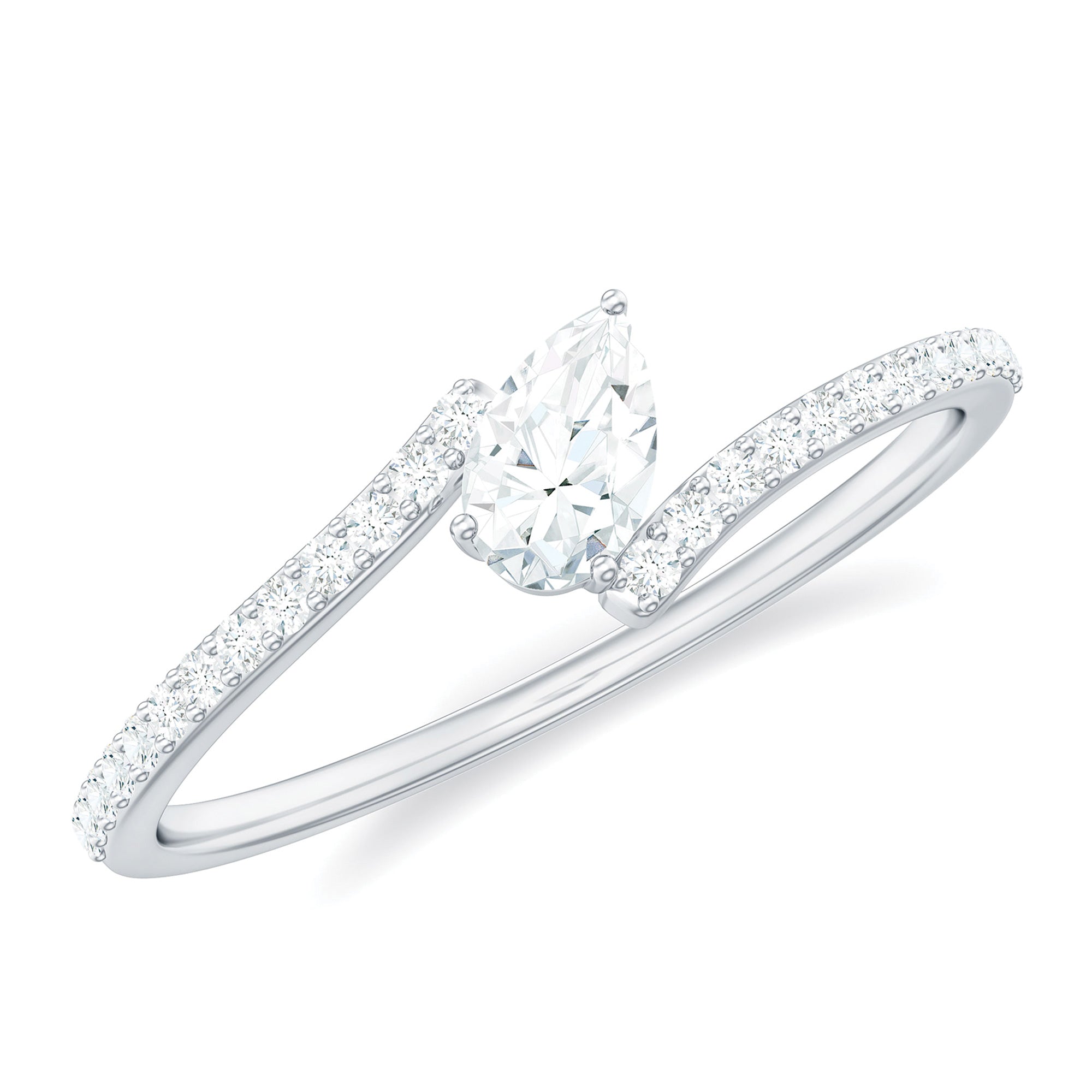 Rosec Jewels-Simple Bypass Promise Ring with Tilted Pear Shape Moissanite