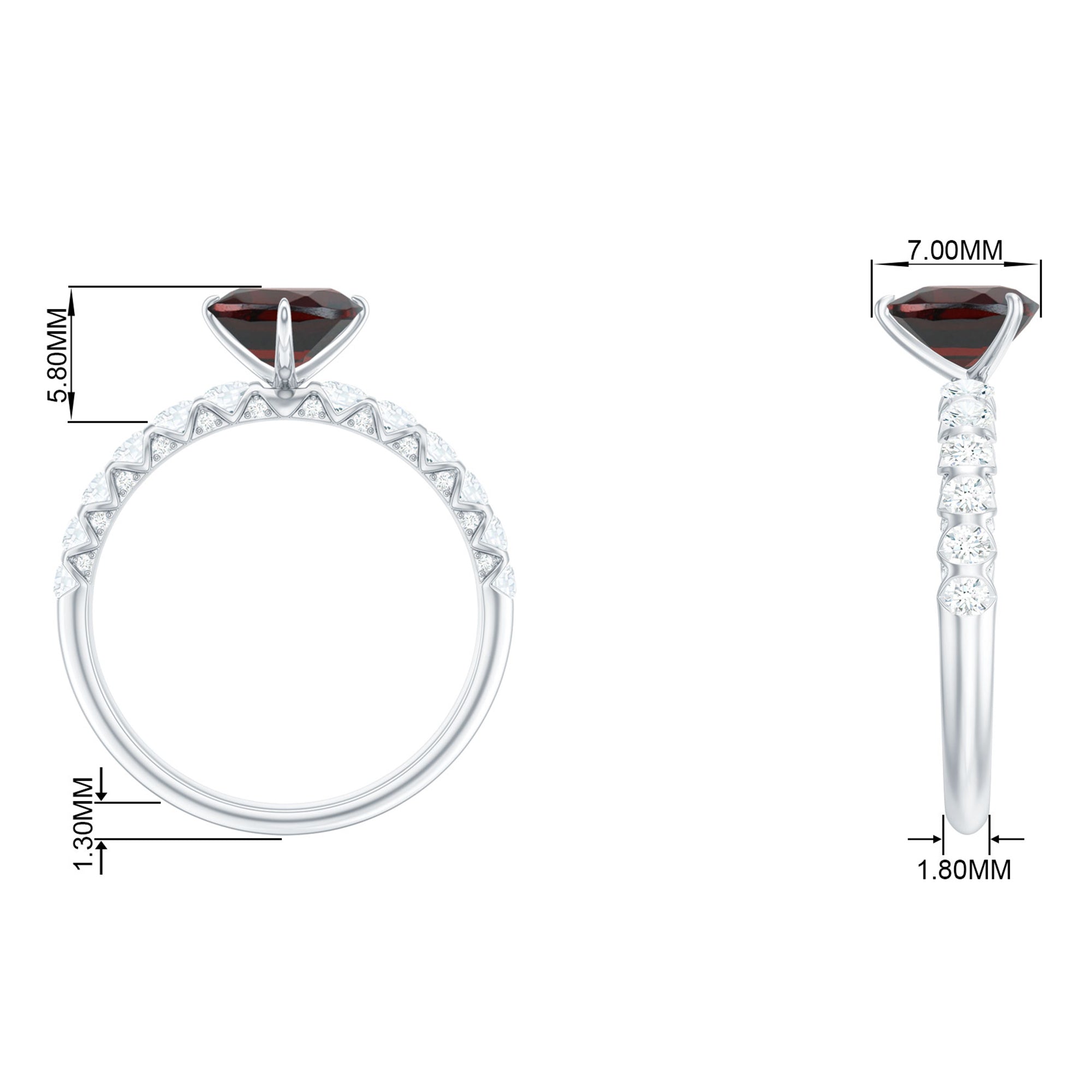 Rosec Jewels-4.75 CT Heart Shape Garnet Engagement Ring with Diamond