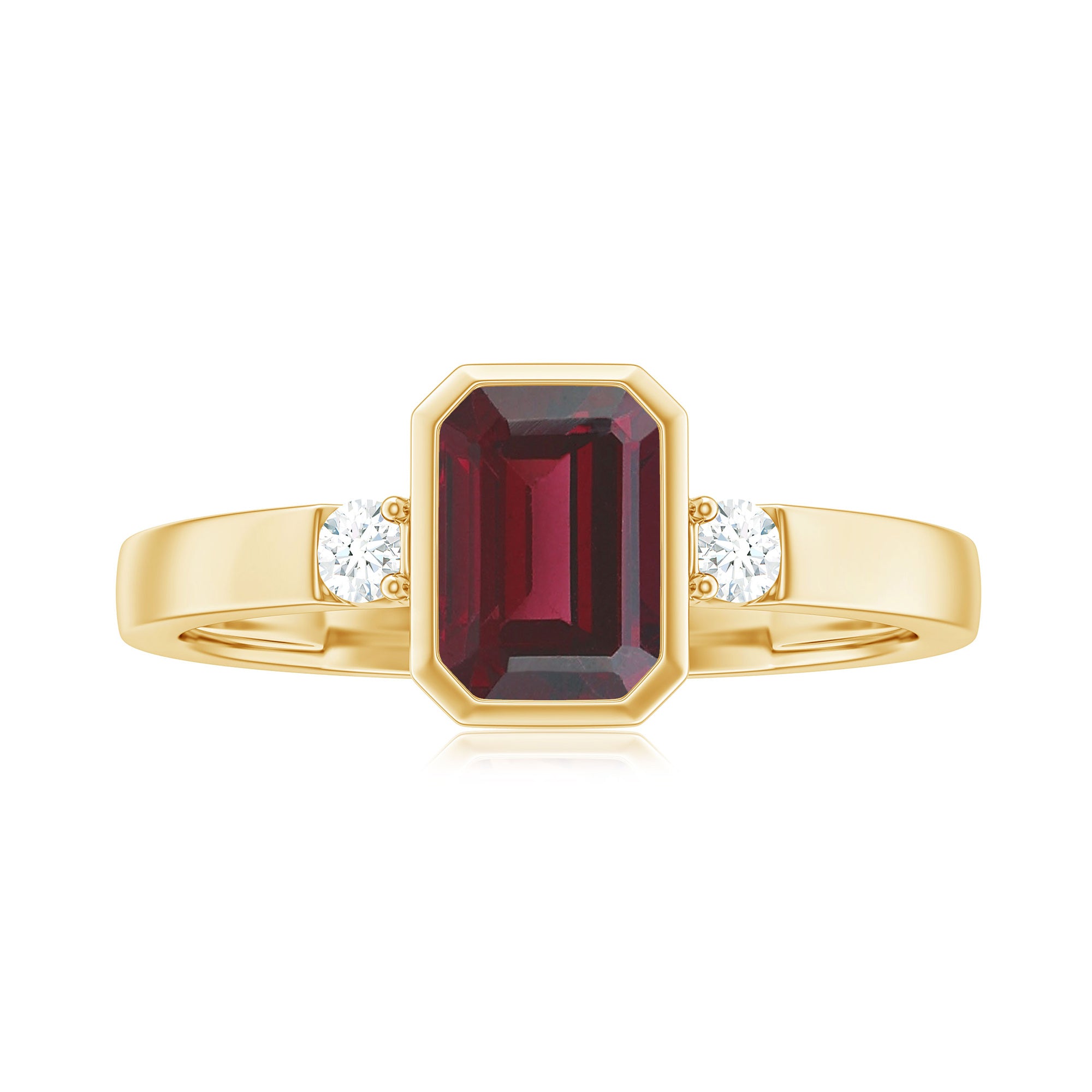 Rosec Jewels-2.25 CT Emerald Cut Rhodolite Solitaire Engagement Ring with Diamond Accent