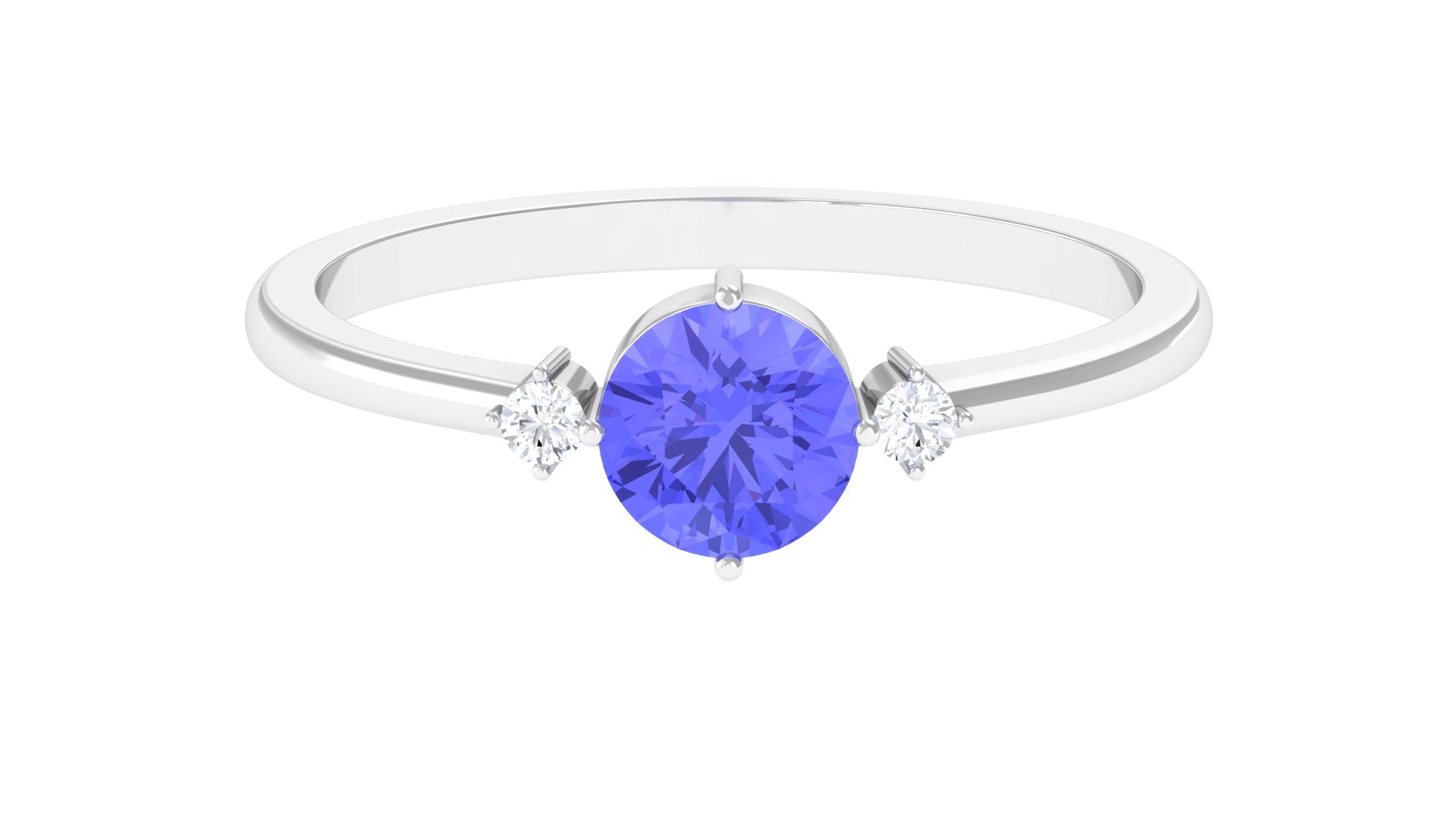 Rosec Jewels-Round Tanzanite Solitaire Promise Ring with Diamond