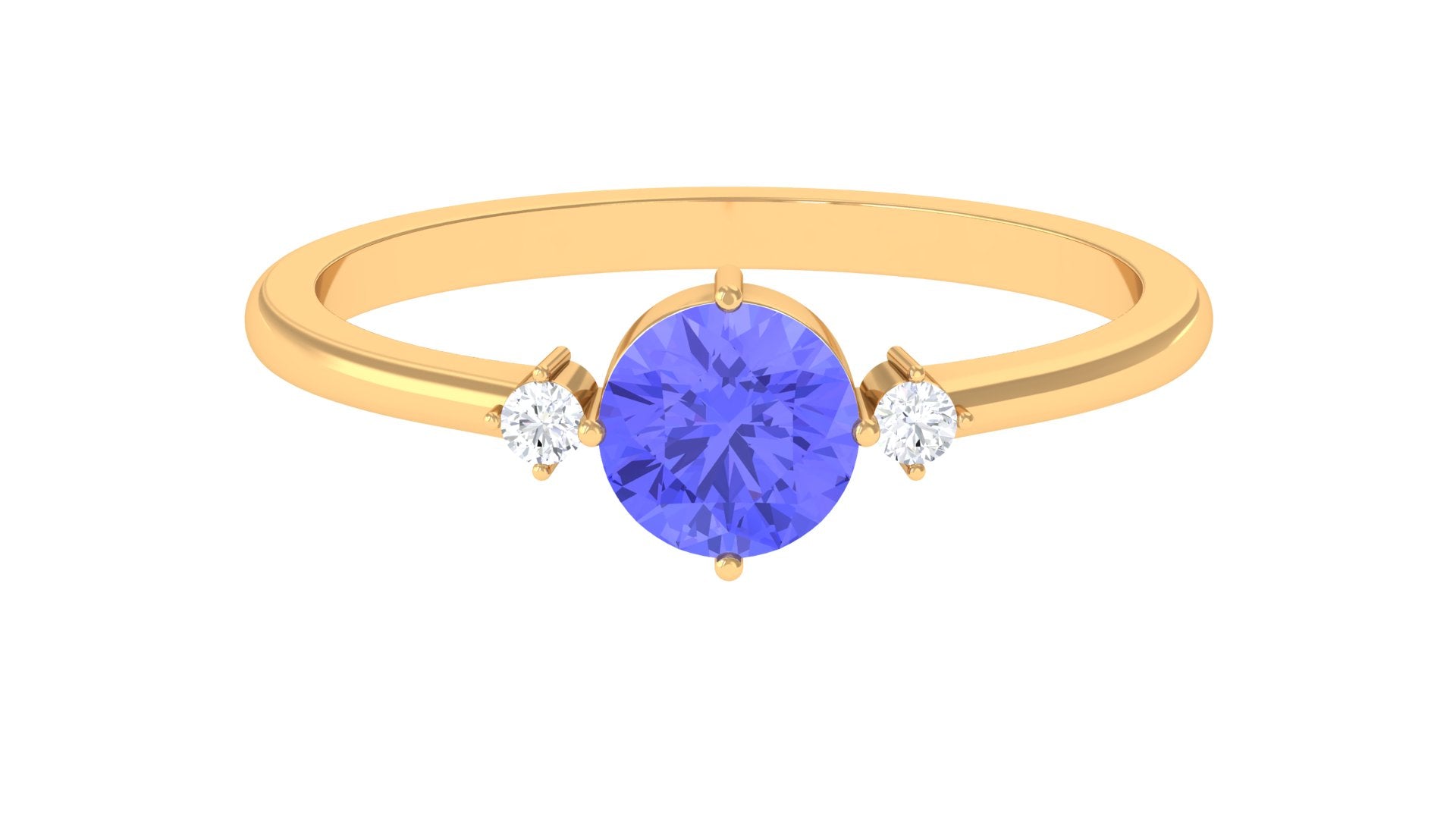 Rosec Jewels-Round Tanzanite Solitaire Promise Ring with Diamond